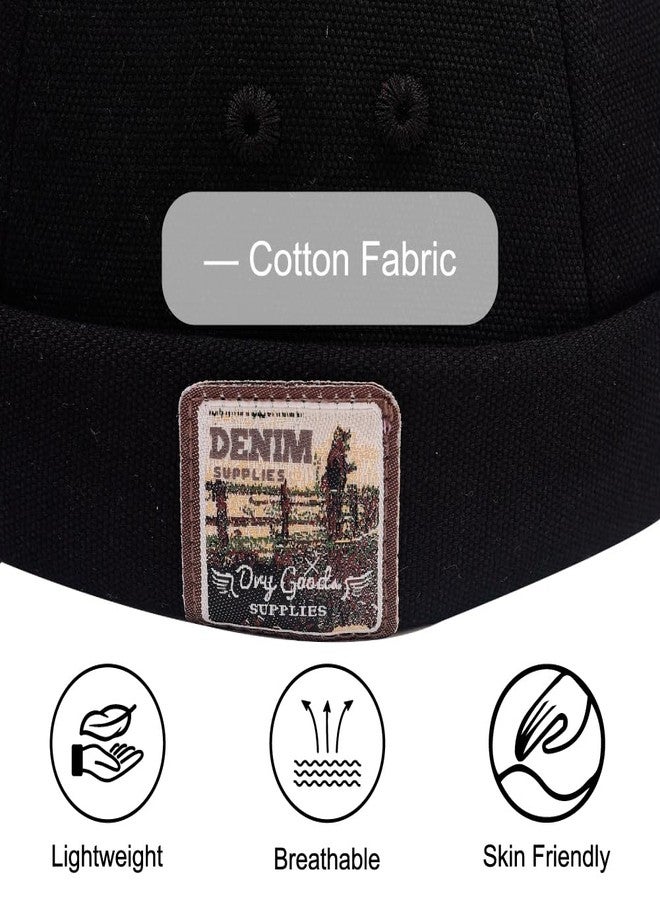 Gadfary Brimless Hats for Men Brimless Caps, Rolled Cuff Retro Docker Hat for Men Womens Skull Cap with Adjustable Brimless Beanie Hat (Denim Black) - Image 2